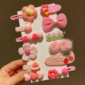 12pcs/set High Quality Korean Handmade Princess Kids Plush Hair Accessories Cute Girls Bow Hair Clips Flower Baby Hair Clips Set