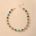 Fashion Colorful Round Inlay Rhinestone Collar Chain Vintage Court Style Personality Niche Versatile Necklace Jewelry