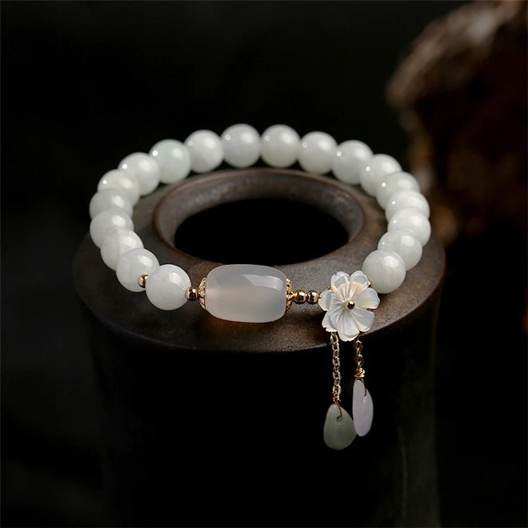 Aimgal Women's Fashion Jewelry Wholesale Handmade 14K Filled Gold Jade Bead Charm Bracelet Geometric Pattern Luxury Natural
