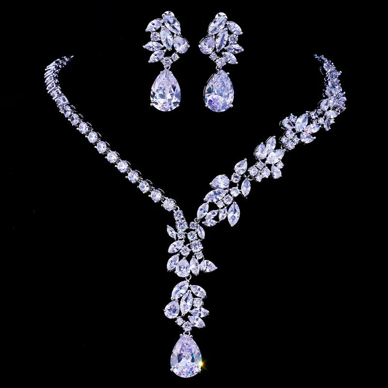 2022 New Fashion Wedding Earrings Necklace Jewelry Zircon Water Drop Pendant Bridal Jewelry Set for Women Girls