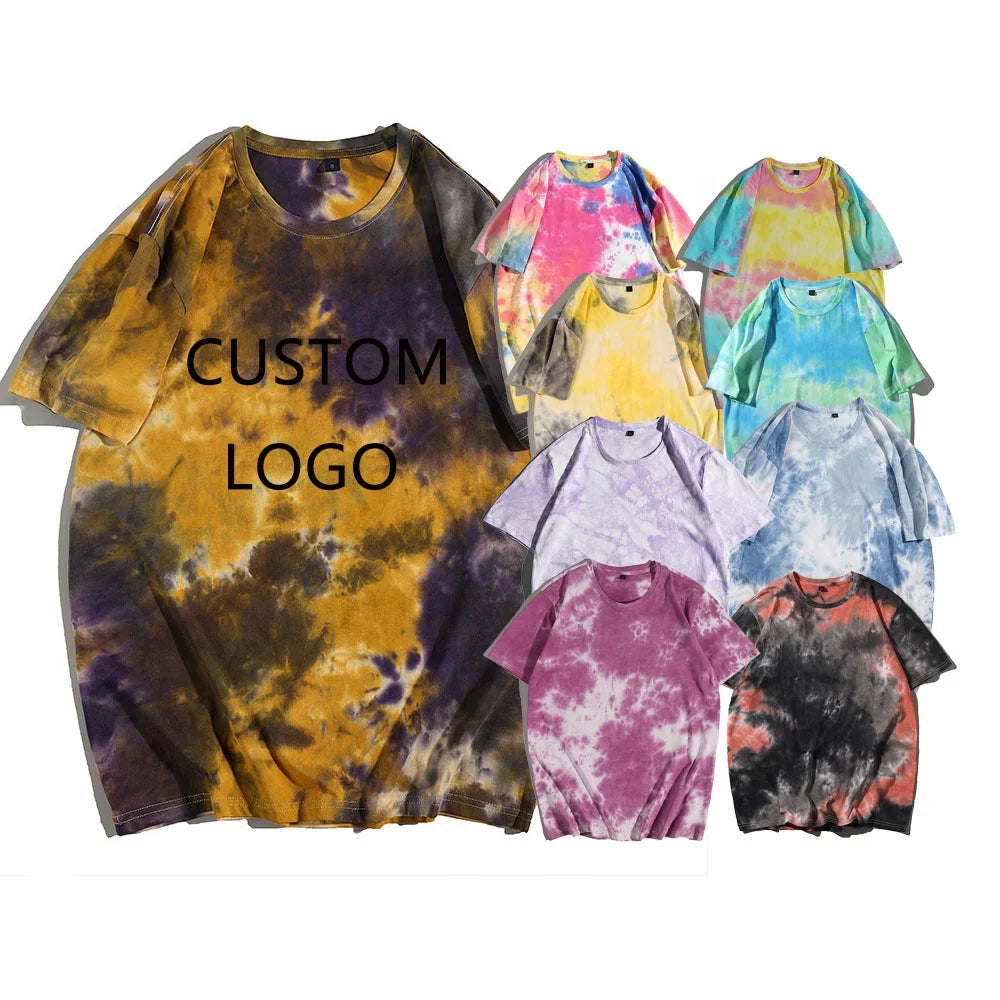 Evertop OEM Men/Women Tie Dye Summer T-Shirt Half Sleeve Cotton Streetwear Urban Unisex Oversized T-Shirt with Printed Pattern