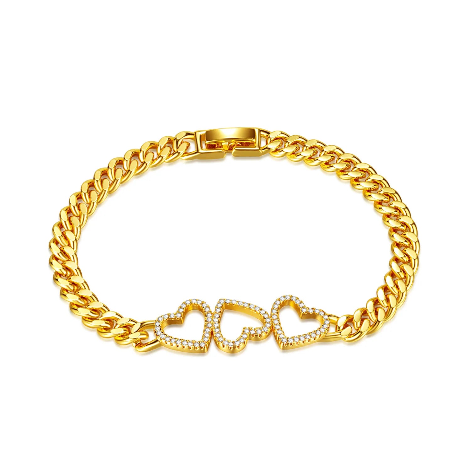 New INS Design Cuban Stainless Steel Chain Bracelet for Women Lovely Heart Bracelet Waterproof 18K Gold Plated Fashion Bracelet