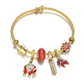 Fashion 18K gold plated Stainless Steel Adjustable Bracelet DIY Elephant Pendant Beaded Charm Bracelet for Women