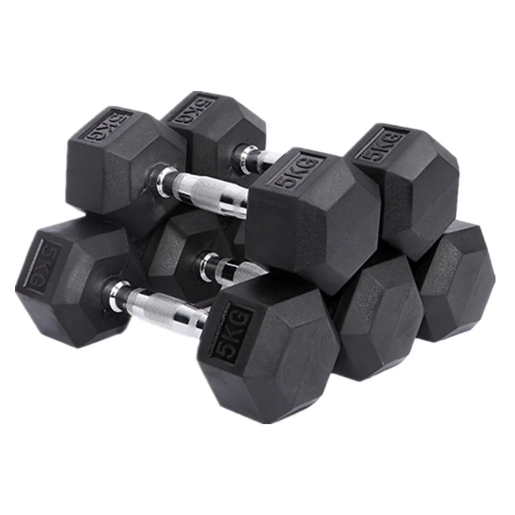 GongChuang GC-102 Hex Rubber-Covered Cast Iron Dumbbells Set 24kg/10kg Black Durable Anti-slip Grip Polybag+ctn+wooden Case