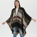 Fashion Women's Classic Houndstooth Pattern Shawls Wrap Open Front Cashmere Nepal Ponchos Cape for Fall Winter Cloaks