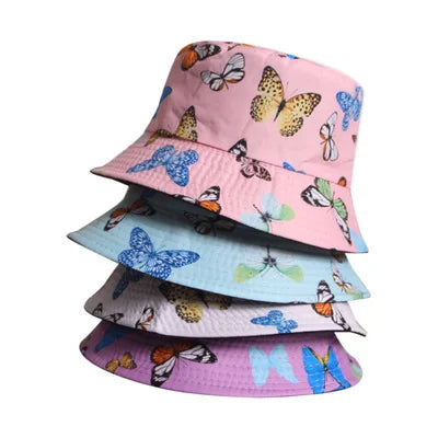 Doodle Fisherman Hat Graphic Organic Cotton Girls Vintage Denim Fisherman Trendy butterfly Bucket Hat Women