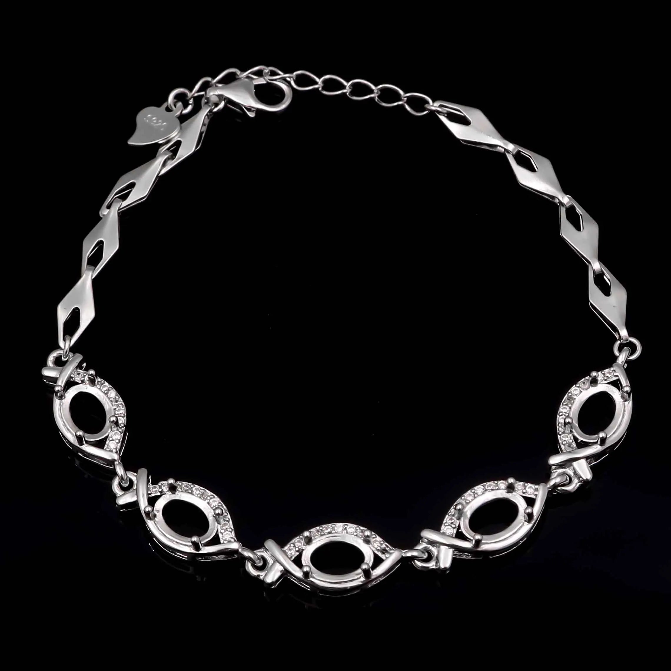 Sterling Silver 5*7mm Semi Mount Bracelet Empty Frame Blank Claws Setting S925 Base Holder Without Center Stone Inlay for DIY