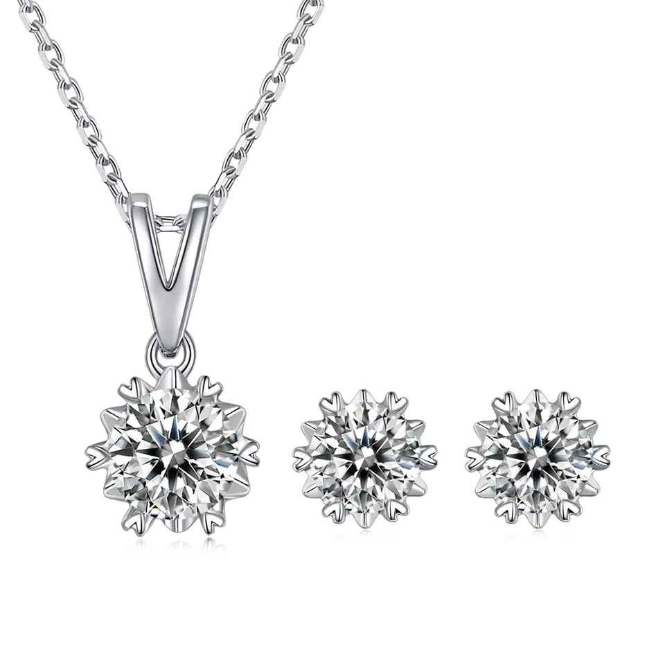 High Quality 925 1 Ct Moissanite Gemstone Stud Earrings Silver Women'S Necklace Jewelry Sets for Love