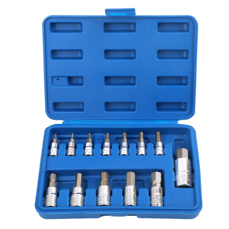 13Pcs Star Torx Hex Bits Socket Set T8-T70 H2-H14 CRV Sockets 1/4inch 3/8inch & 1/2inch Drive for Hand Use Work