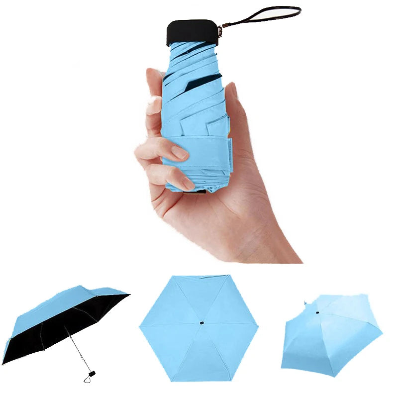 5 Folding Solid Color Sun Rain Women Flat Lightweight Pocket Umbrella Parasol Folding Mini Small Size Easily Store Parasol