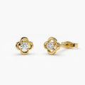 Dainty Fine Jewelry 14k Gold Plated 925 Sterling Silver Hollow Classic Diamond Four Leaf Clover Earrings for Women