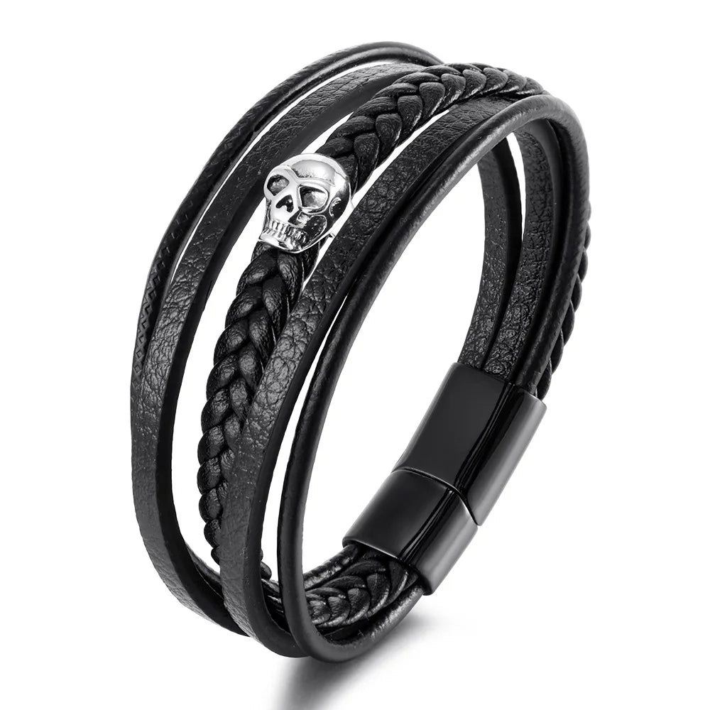 Wholesale Original Alternative Bracelet Punk Magnetic Braided Twist Bracelet Personality Stainless Steel Leather Bracelet Men
