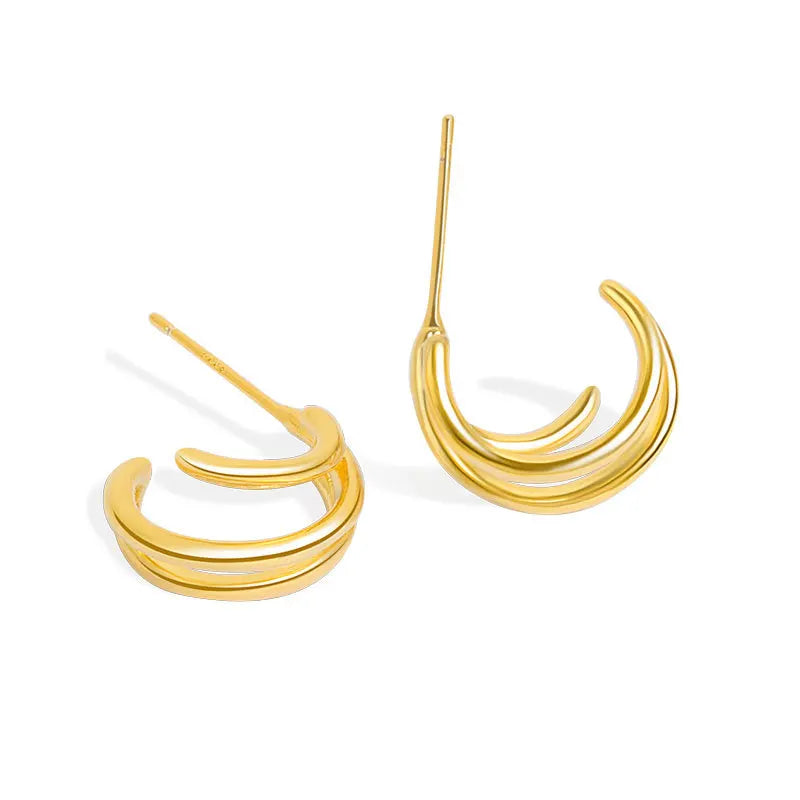 Daidan Earring Circles Multi Layered Sterling Silver Big Cuff Gold Plated Hoop Earrings