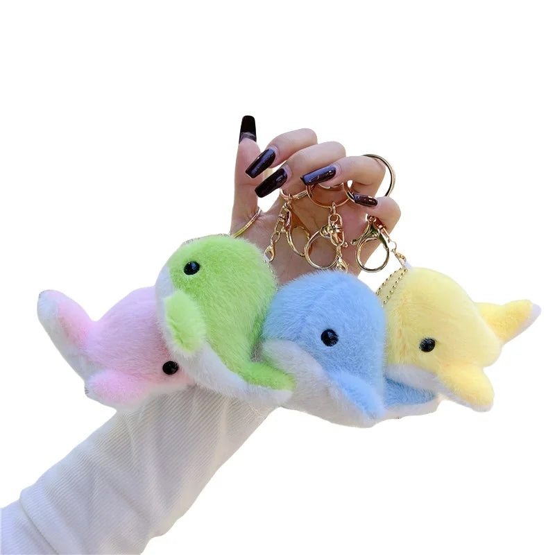 Cartoon Dolphin Charm Keychain Plush Soft Ocean Sea Stuffed Animal Doll Fluffy Cute Dolphin Plush Toy Pendant Doll Accessories