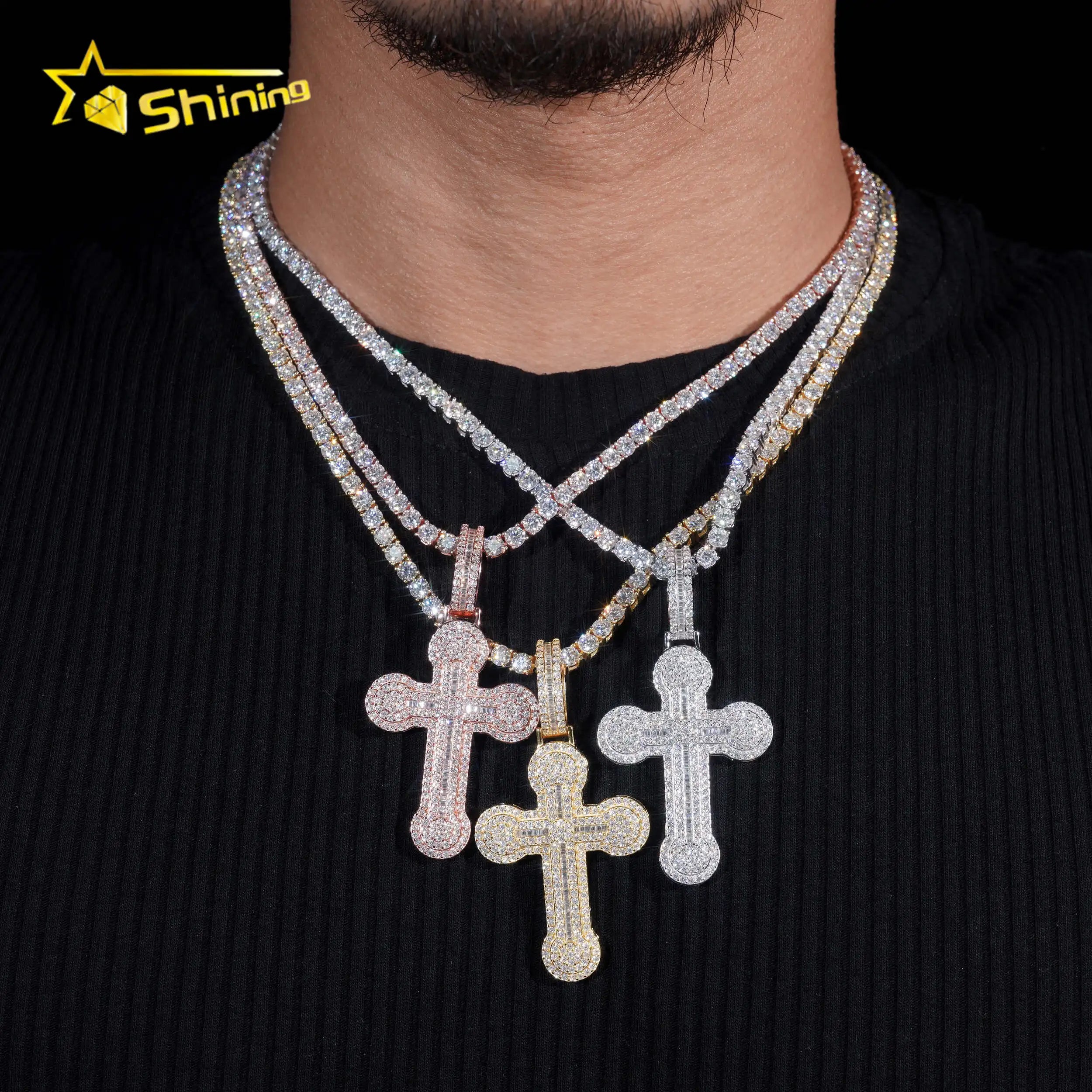 Popular Christmas Gift Iced Out Moissanite Pendant Fashion GRA Certificate Hip Hop Jewelry Silver Moissanite Cross Pendant