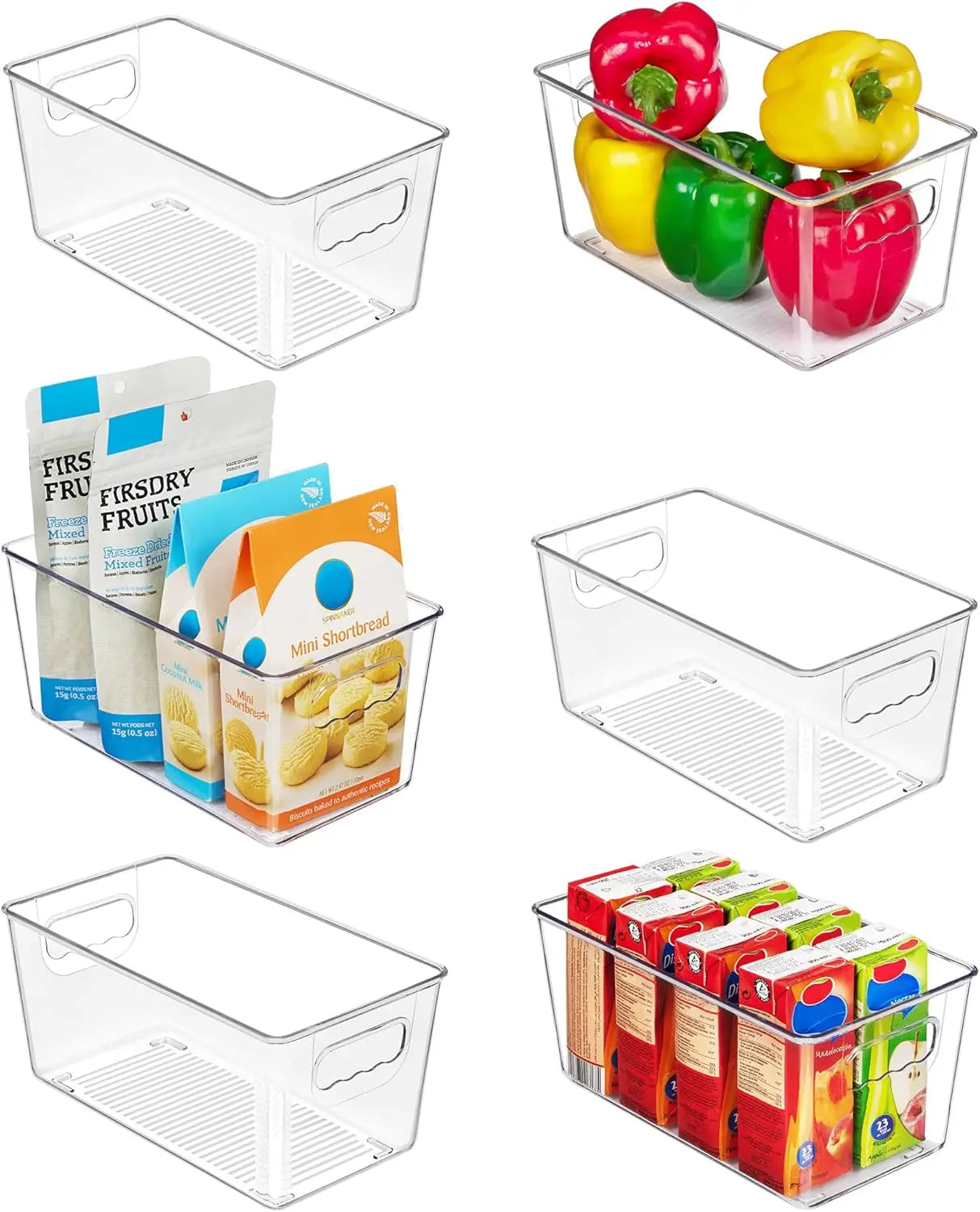 6 PCS Clear Plastic XL Storage Bins Handles Pantry Organizer Containers Refrigerator Kitchen Countertops Cupboard Home Rack