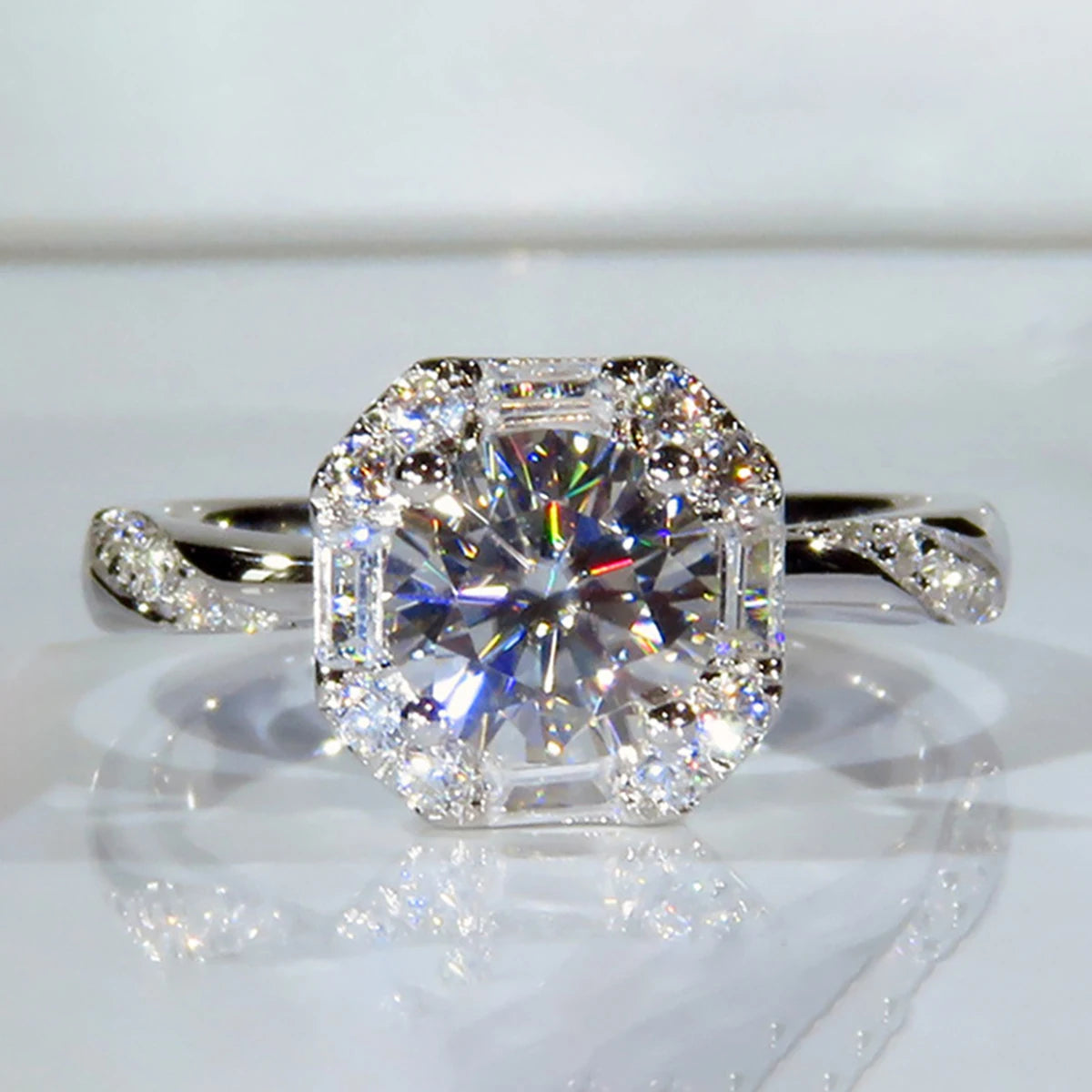 CAOSHI OEM Luxury Geometric Square Design Sparkling Zircon Finger Rings for Engagement Wedding Silver Plated CZ Rings for Women