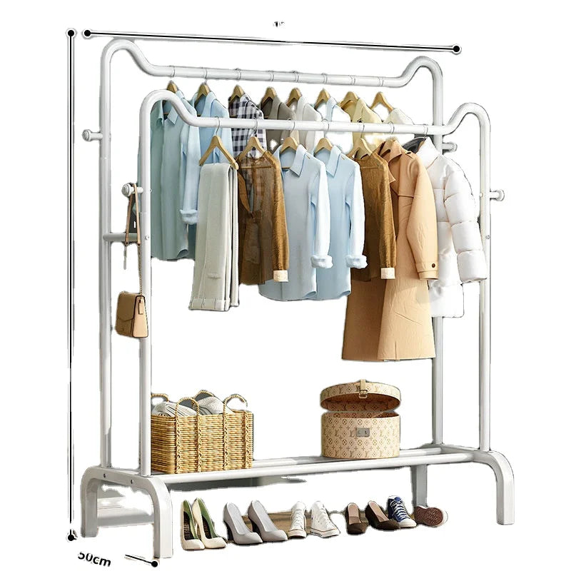 Minimalist Metal Single Rod Hanger Household Clothes Drying Rack with Double Tiers for Balcony Storage Cool Clothes Storage Rack