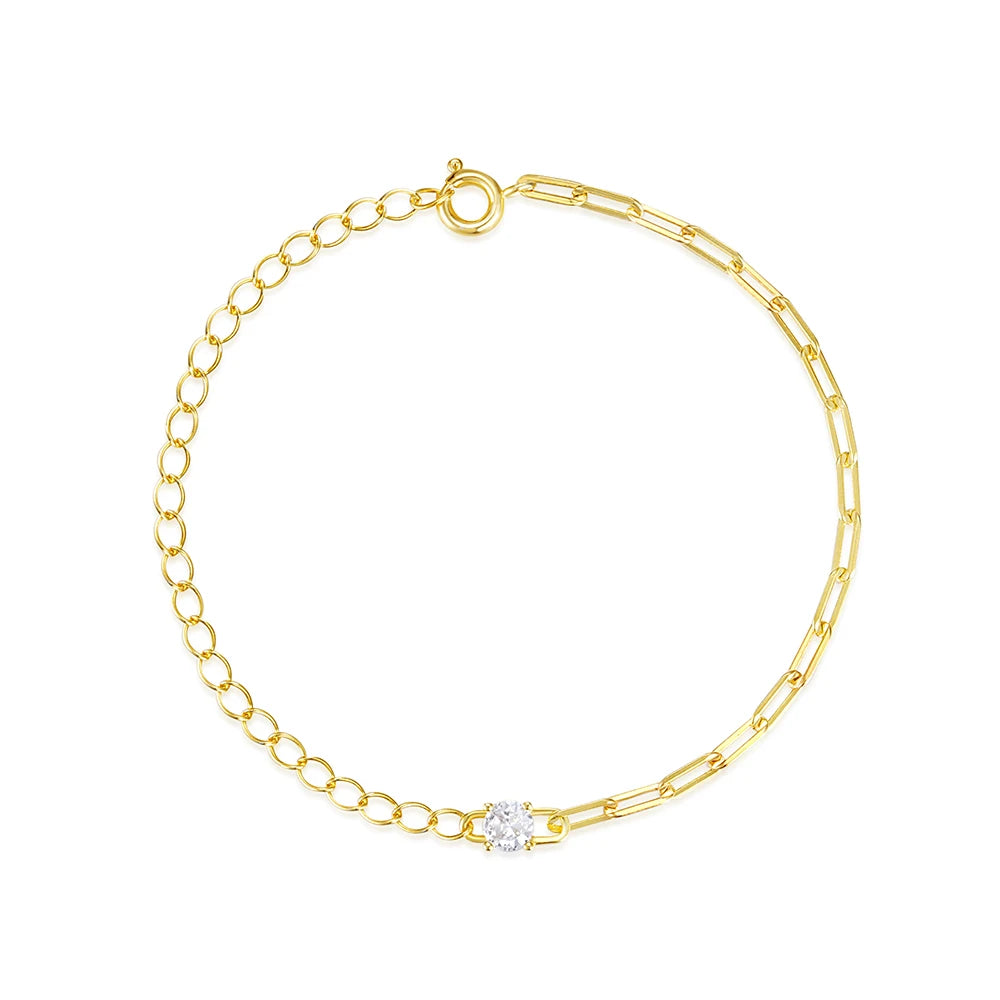 Fashion Minimalist Jewelry 925 Sterling Silver Paper Clip Chain Single Diamond Zircon Gold Plated Bracelets Women