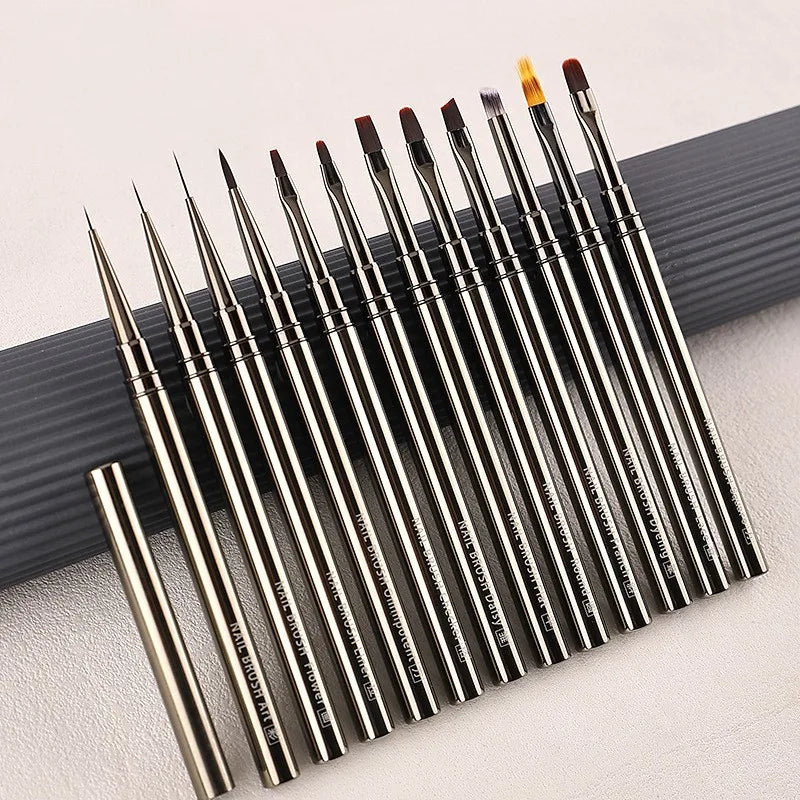 Customized Logo Gel Paint Brush Liner Gel Nail Brush Set Metal Handle Painting Uv Gel Liner Nail Brush