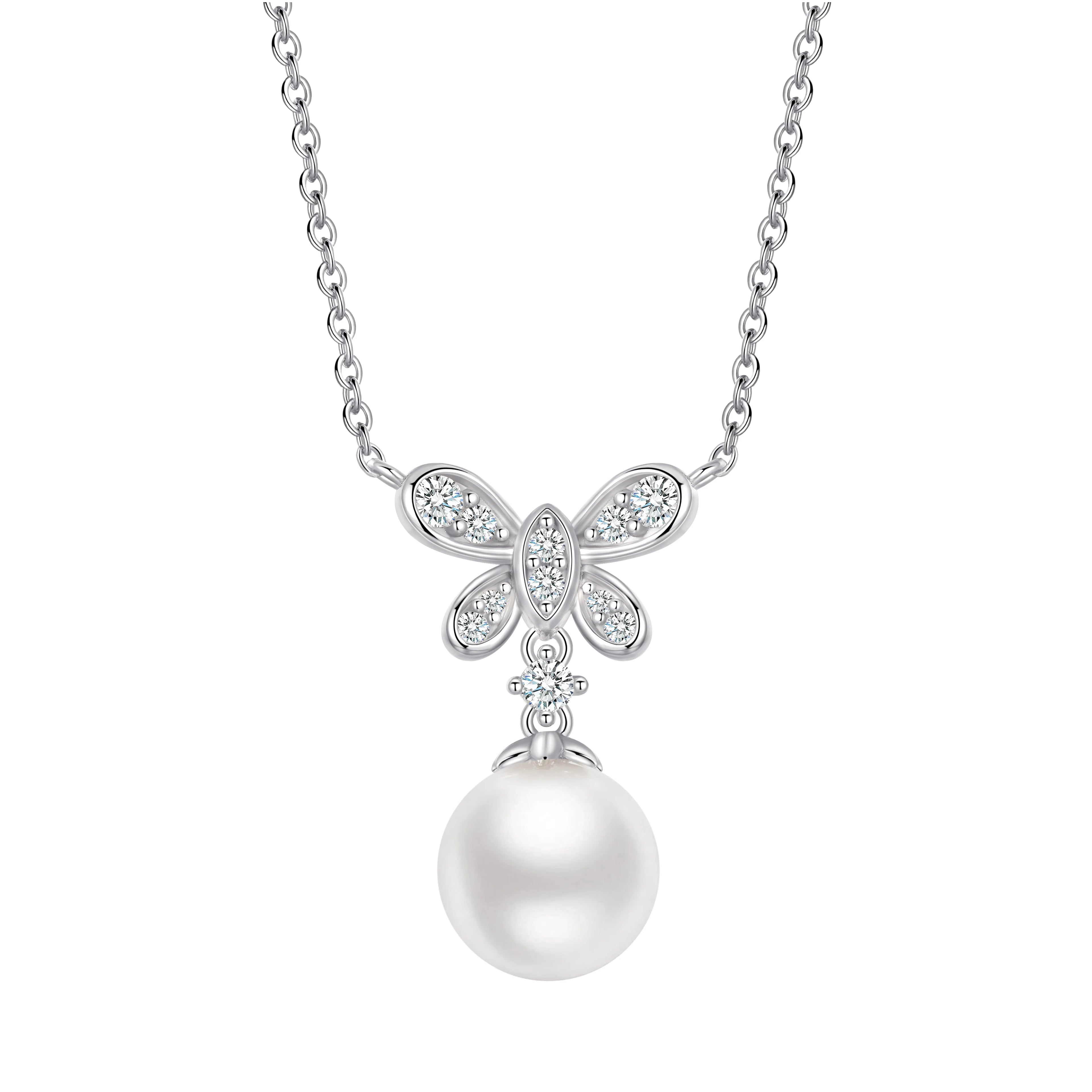 Luxury 925 Sterling Silver Zirconia Pearl Pendant Necklace High End Fine Jewelry for Her