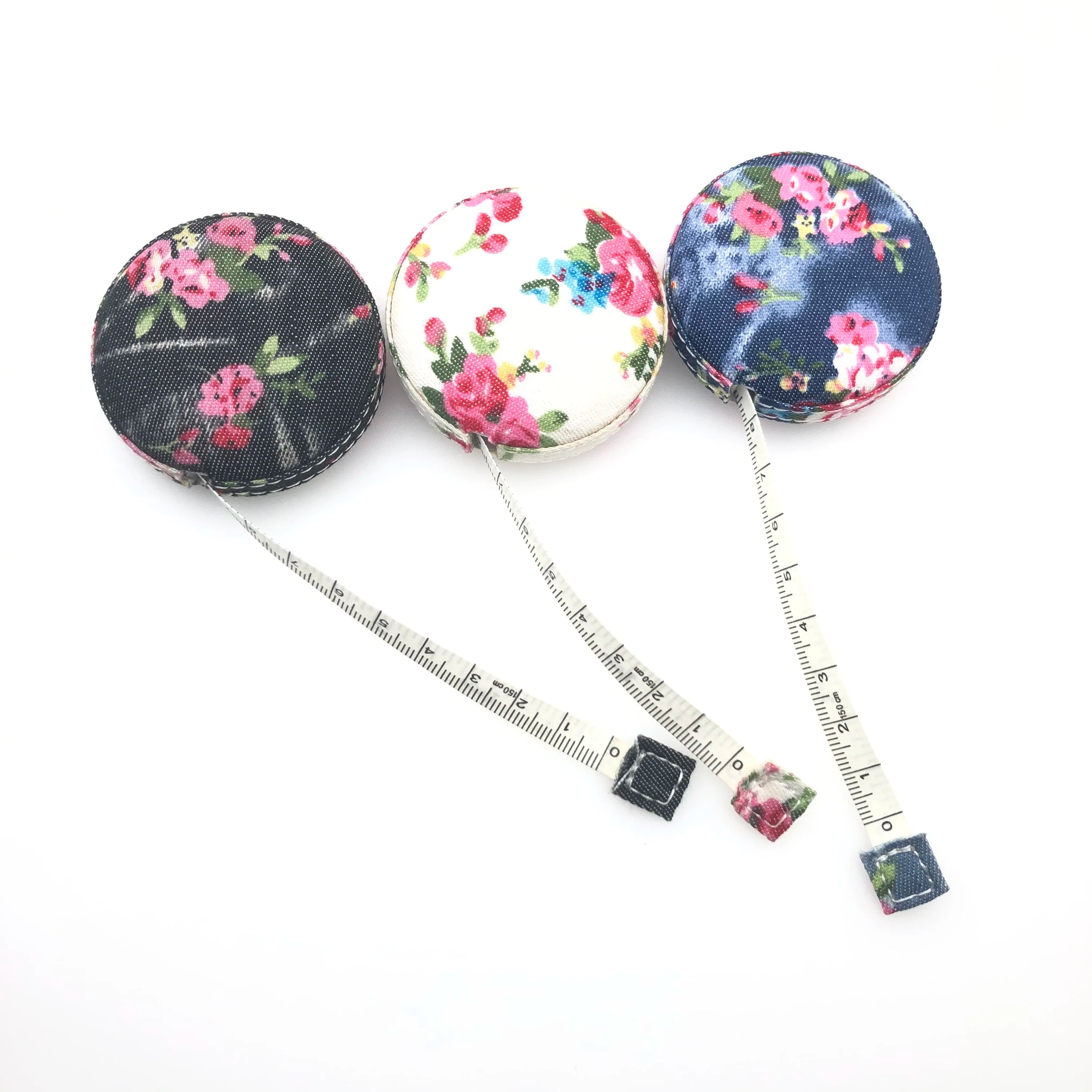 Promotional Floral Fabric Round Body Tape Measure Cute Delicate Mini Sewing Cloth Tailor Custom Measuring Tape