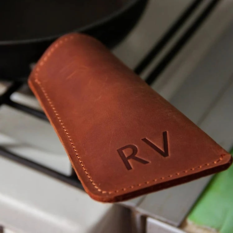 Custom Genuine Leather Handle Cover Cast Iron Pot Holder Skillet Handle Sleeve Leather Cast Iron Skillet Pans