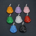 New Malay Chalcedony Green Bare Jade Stone Big Belly Laughing Maitreya Buddha Necklace Pendant Jewelry