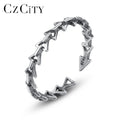CZCITY Genuine 925 Sterling Silver Open Rings for Men and Women Triangle Design Finger Punk Rings
