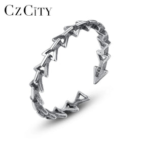 CZCITY Genuine 925 Sterling Silver Open Rings for Men and Women Triangle Design Finger Punk Rings