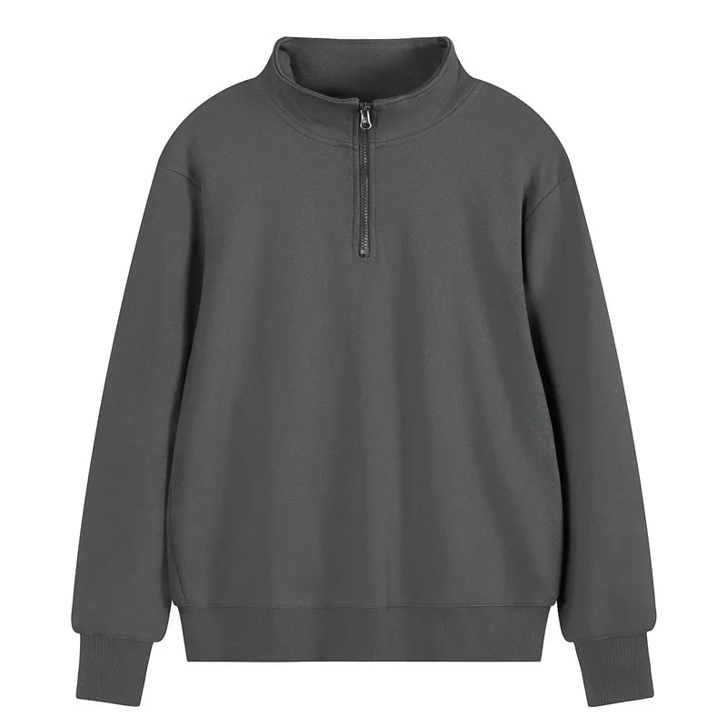 1/4 Zip Half Zip Pullover Sweatshirt Men Custom Embroidery Solid Autumn Long Sleeve Unlined Work Uniform