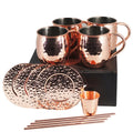 Cocktail Mugs with Gift Box Moscow Mule Copper Mug Straw Coaster Beer Coffee Drinking Mug Set of 4