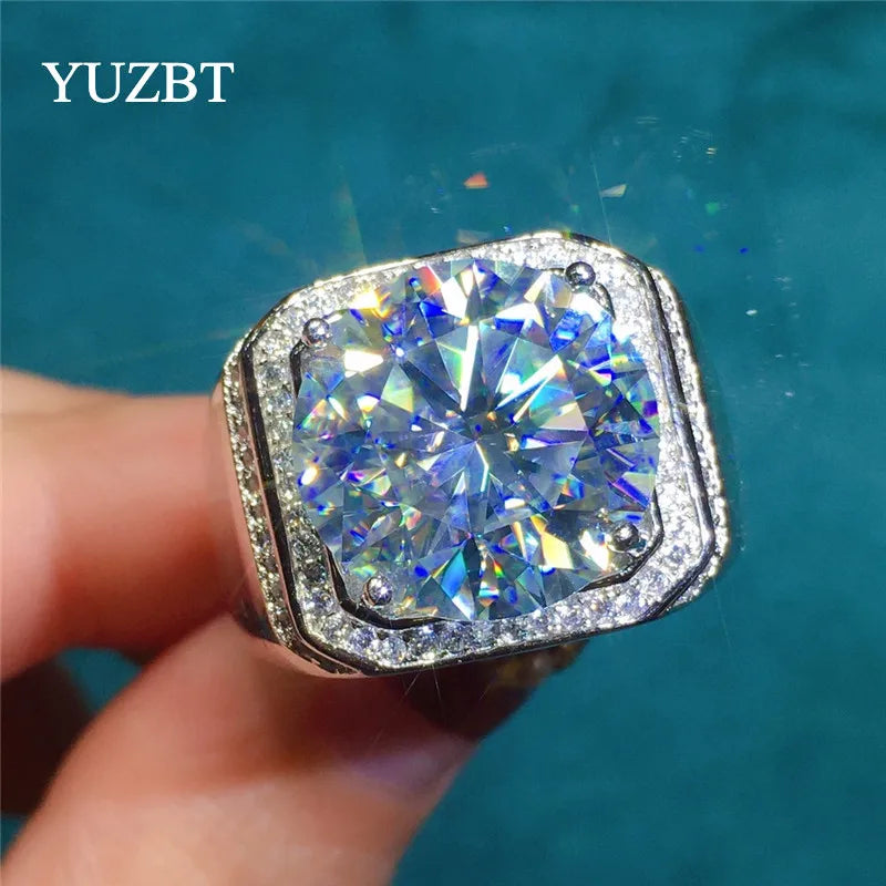 Silver 925 Original 10 Carat Brilliant Cut Diamond Test Past D Color Moissanite Square Shape Ring for Men Wedding Fine Jewelry