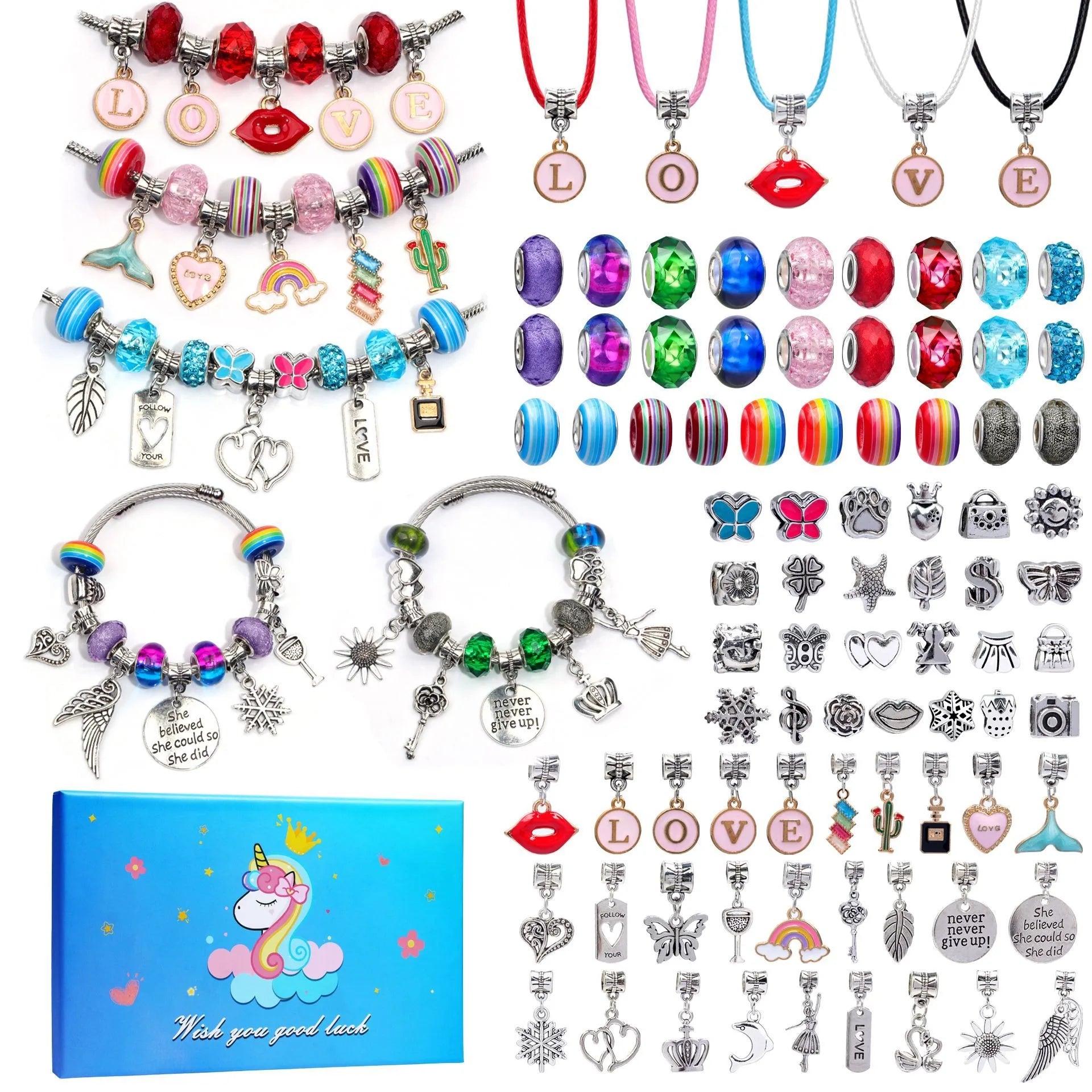 Unicorn Mermaid Charm Gold Plated Bracelet Jewelry Making Kit for Girls Pendant Colorful Cartoon DIY Children's Bracelet Sets