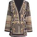 2025 New V-neck Fashionable Fine Workmanship Solid Luxury Nail Bead Print High-end Sense Suit Long Sleeved Jacket