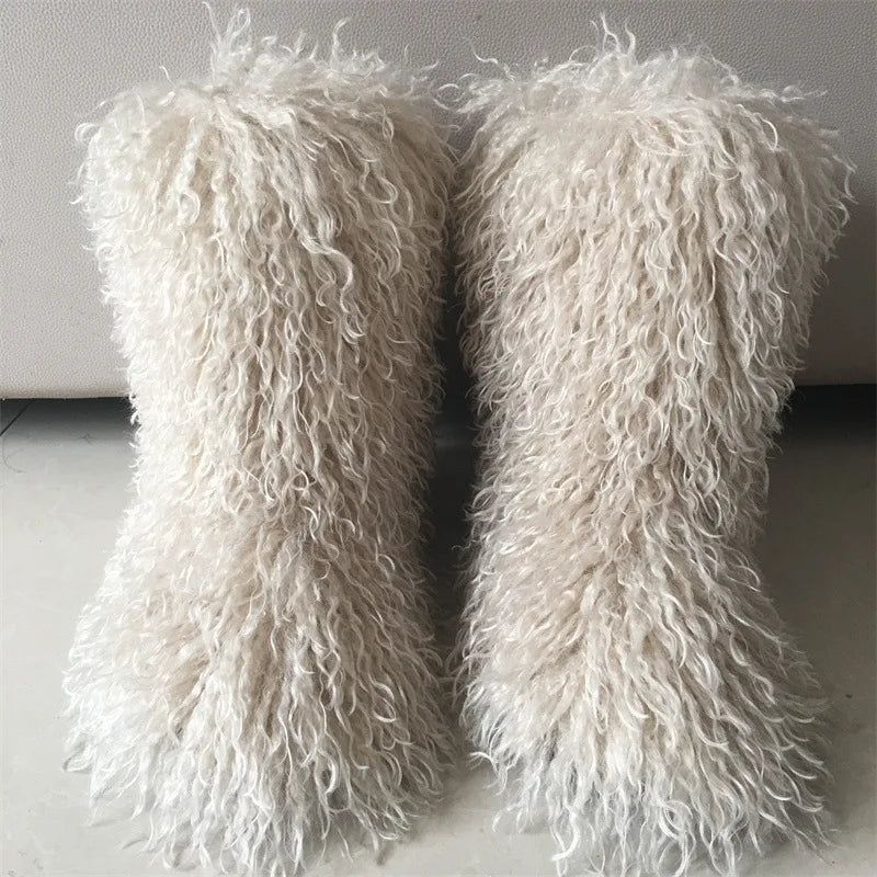 Wholesale Women Winter Outdoor Snow Boots Mongolian Furry Colorful Shoes Warm Flat Casual Non-slip Footwear Faux Fur Snow Boots