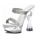 14cm Gothic Crystal Summer Open Toe Sandals with Thick Heel Platform Anti-Slip Rhinestone for Slippers Stripper Style