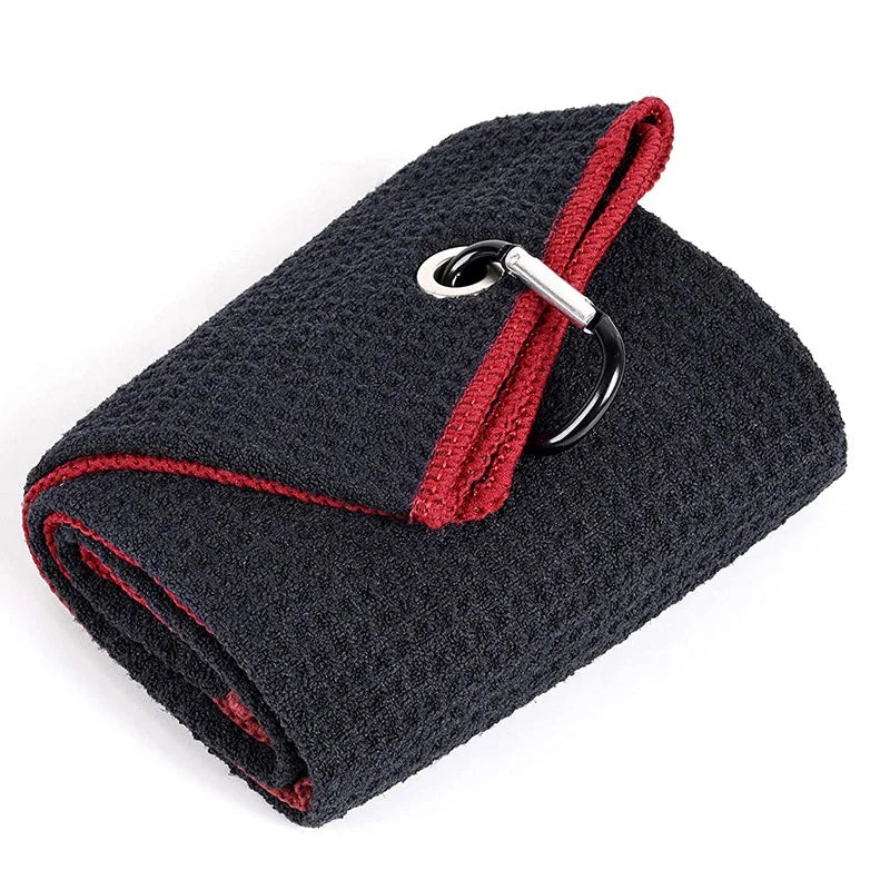 Wholesale Custom Microfiber Waffle Pattern Tri-Fold Golf Club Ball Cleaning Towel with Embossed Logo