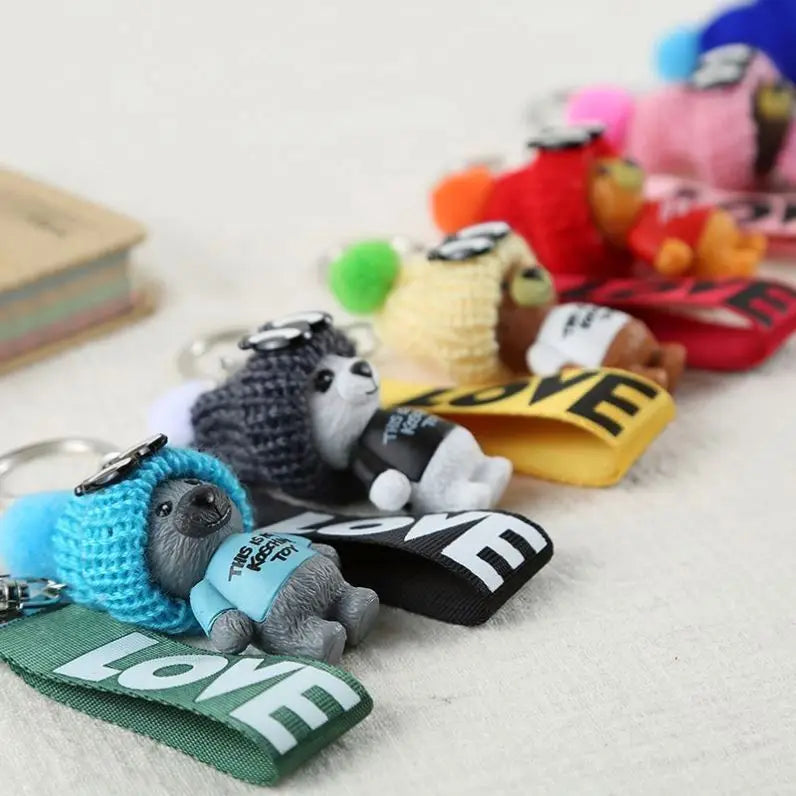 Wholesale Hat Bears Lover Ribbon Cute Teddy Bear Couple Keychain Teddy Bea Keychains Hanger Girls Gifts Fashion Plush Key Chains