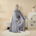 Large Pleated Lantern Sleeve 4-Piece Modest Abaya Set Plus Size Muslim Prayer Dress Khimar Hijab Dubai Kaftan for Women for