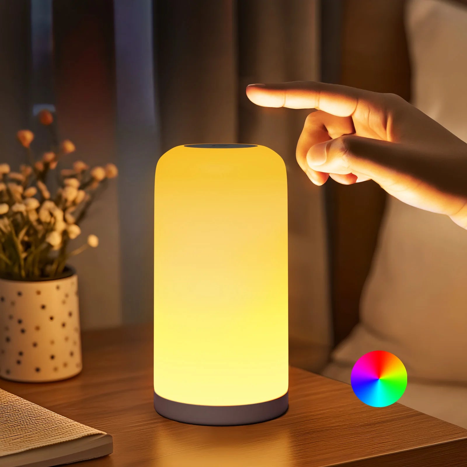Touch Bedside Lamp Dimmable Night Light Plug-in Night Lamp Multi-color Smart Bedside Table Light