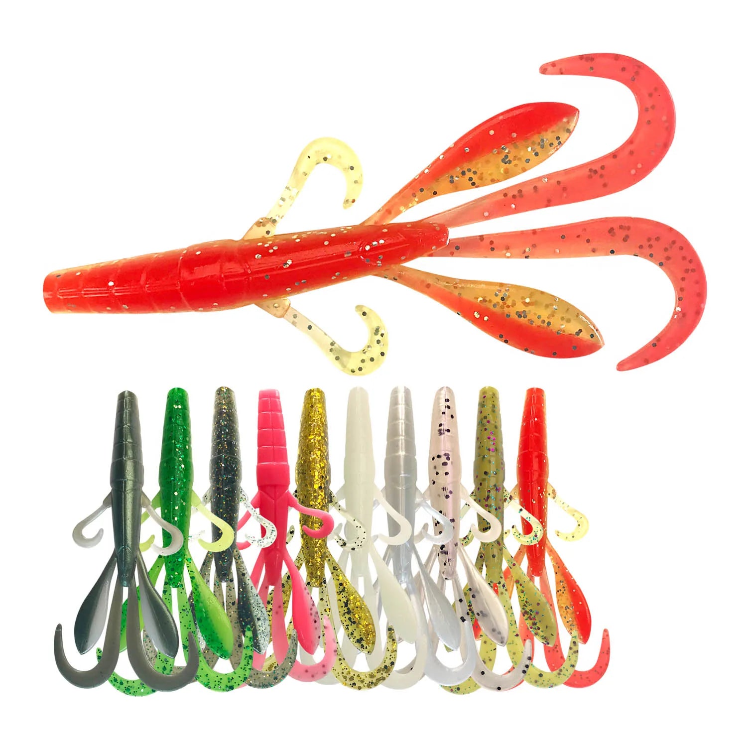 Simulation Prawn Lure Swimbait 9cm 4g 4pcs Fishing Lures Bass Double Tail Soft Lure Soft Shrimp Artificial Bait Predator Tackle