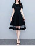 Gauze Patchwork Midi Dress Female Clothing Casual Solid Color O-Neck Summer Commute Korean Dresses