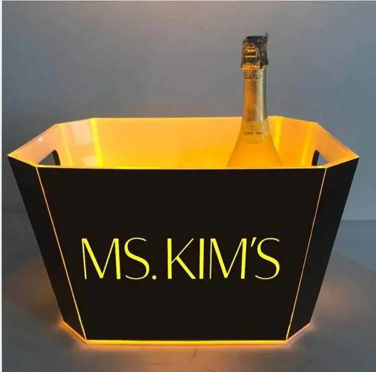 OEM Custom LOGO 12L Champagne Beer Led Plastic Acrylic Ice Bucket LED Bottle Presenter for Nightclub Bar Party KTV