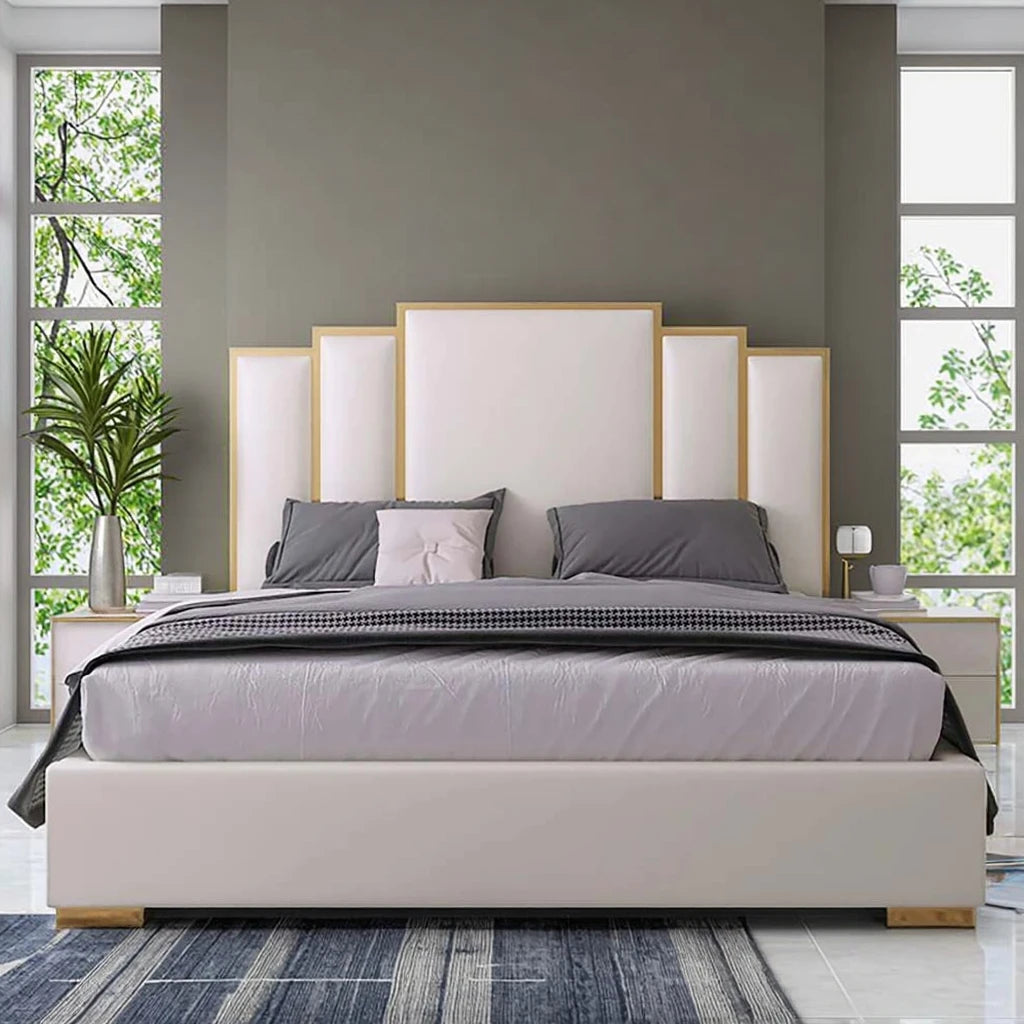 Soft Italian Modern Upholstered Leather Bed Solid Wood Frame Bedroom Furniture Soft Feature Bed