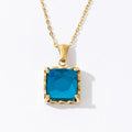 Vintage Simple Blue Zircon 18K Gold Stainless Steel Square Design Pendant Necklace
