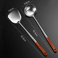 Long Handle 17 Inch Chef Stainless Steel Specialty Chinese Wok Utensil Set Spatula and Ladle with Wooden Handle