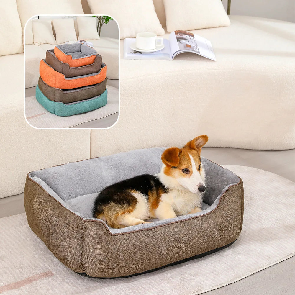 New Arrival Eco-friendly Modern Solid Pattern Pet Dog Bed Scratch Resistant Outer Fleece PP Cotton Filling Washable Plush Bed