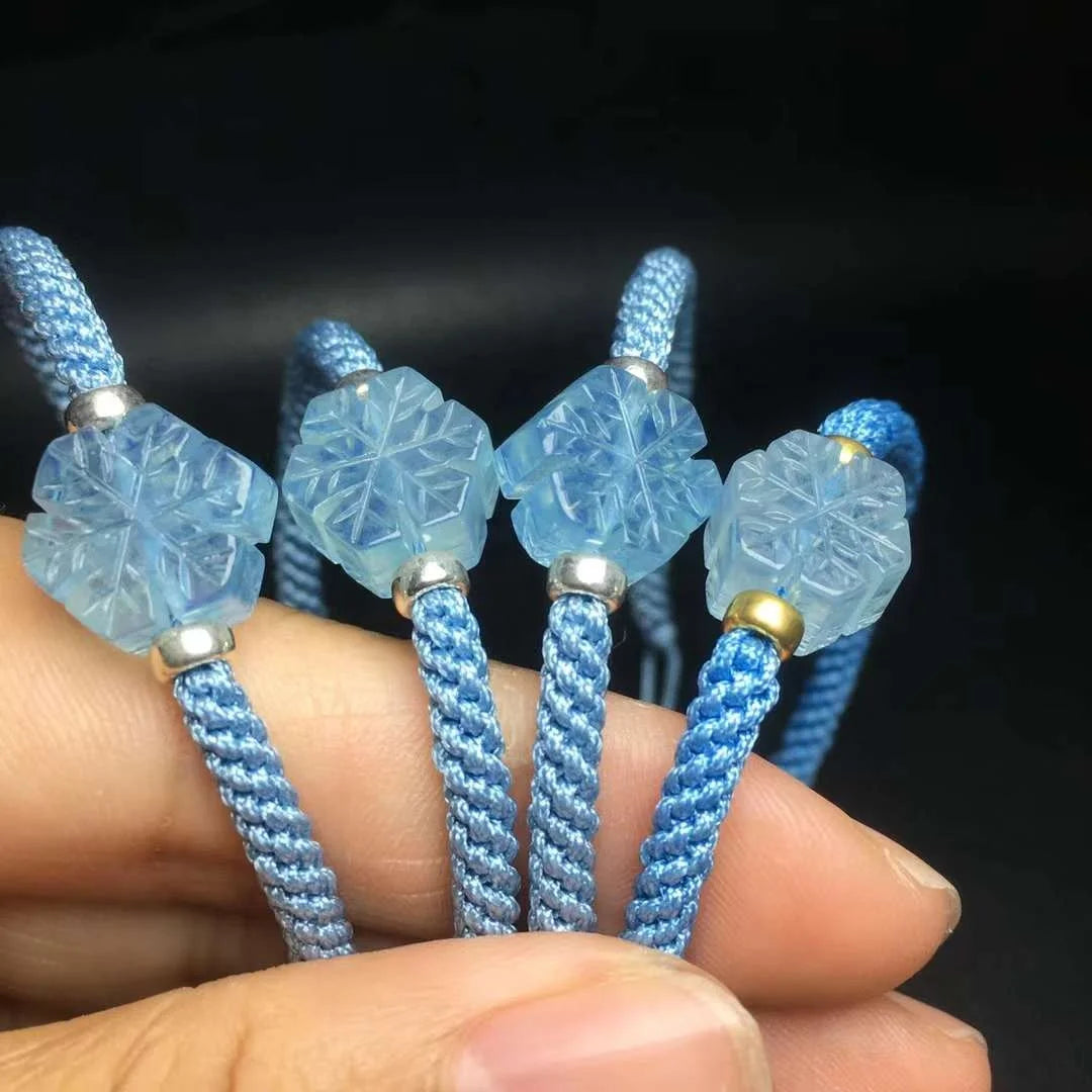 Hand Woven Sterling Silver Natural Aquamarine Charm Bracelets  Hand Made Jewelry Healing Crystal Gemstone Bracelet