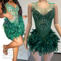 Ocstrade Sexy Emerald Green Club Dress Rhinestone Birthday Dresses Women Sexy Diamonds Sleeveless Mesh Birthday Dresses Women